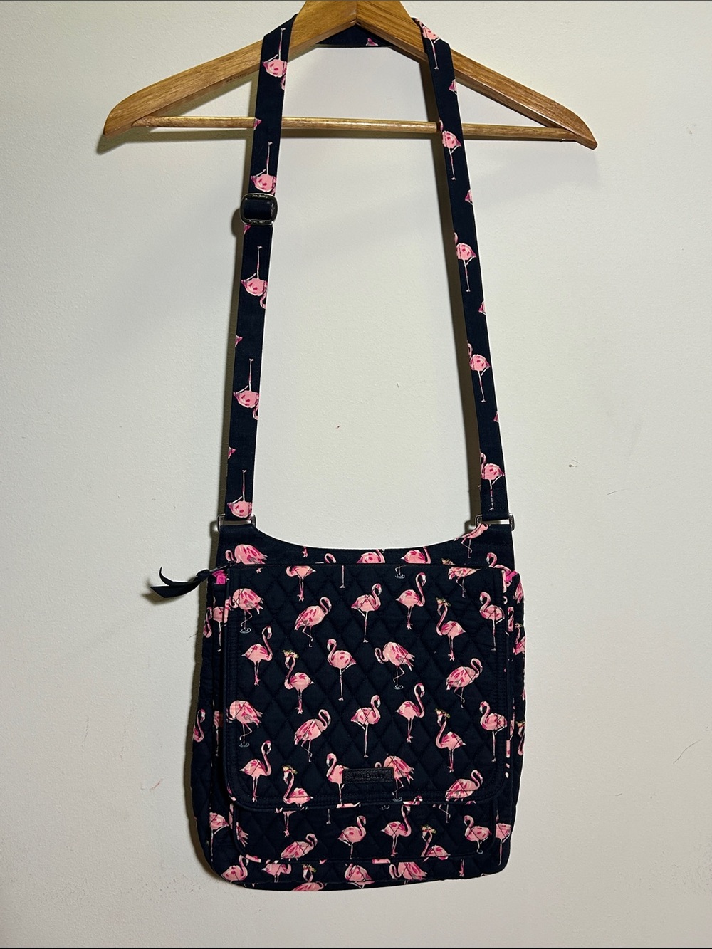 Vera Bradley Black Crossbody with Pink Flamingo Print